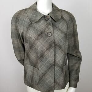 East 5TH Blazer Plaid Tweed crop short jacket padded shoulders Brown